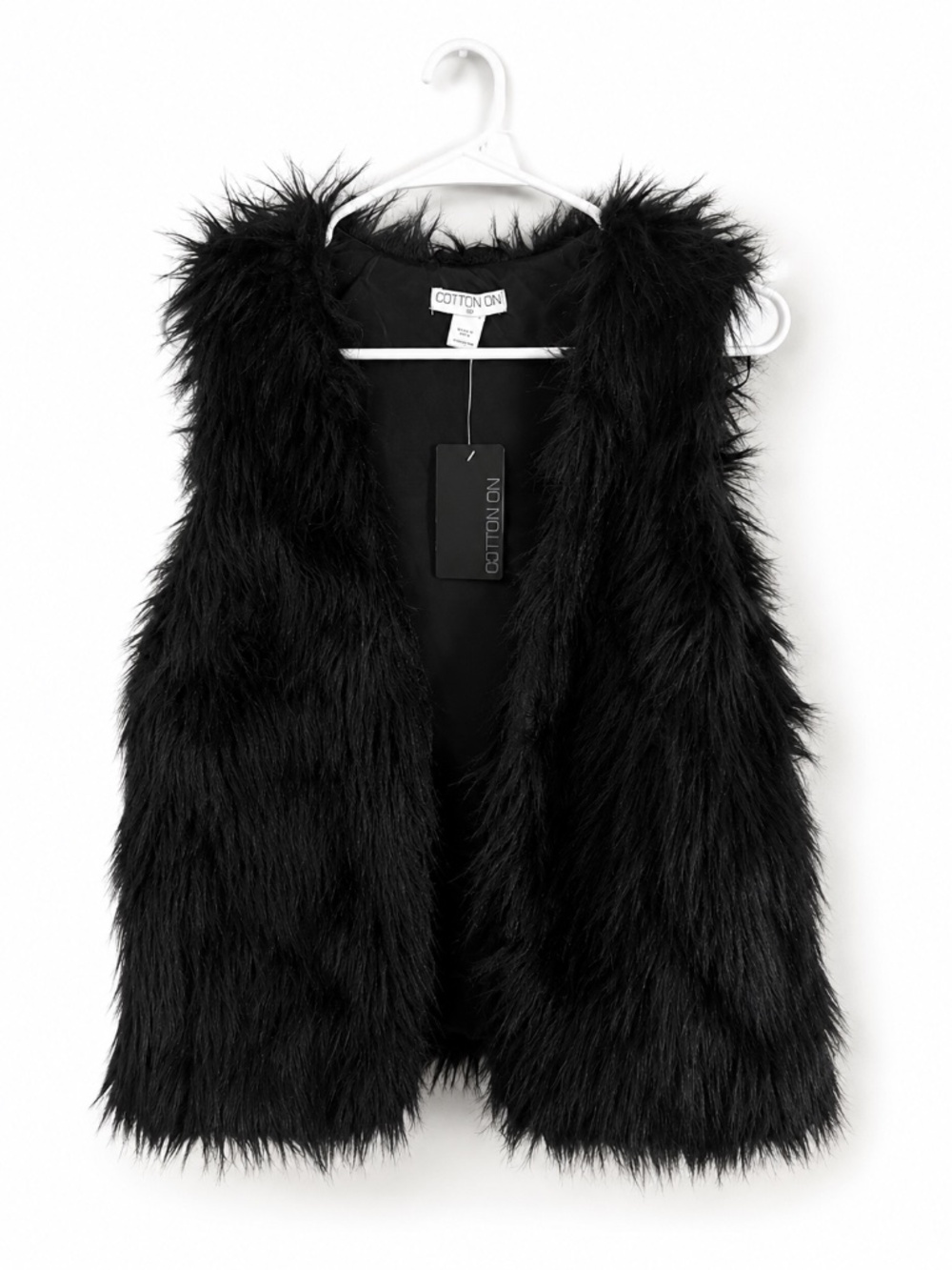 Cotton On Black Faux Fur Vest Sleeveless Open Front Jacket NWT
